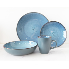 16PC Reactive Glazed Blue Dinner Sets